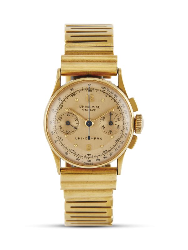      UNIVERSAL GENEVE CRONOGRAFO UNI-COMPAX REF. 12106 N. 12027XX ANNO 1945/46   - Auction wristwatches - Pandolfini Casa d'Aste