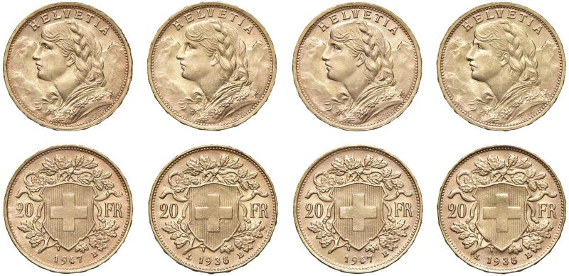 



SVIZZERA. QUATTRO MONETE DA 20 FRANCHI  - Auction COINS OF TUSCAN MINTS, HOUSE OF SAVOIA AND VENETIAN ZECHINI. GOLD COINS AND MEDALS FOR COLLECTION - Pandolfini Casa d'Aste