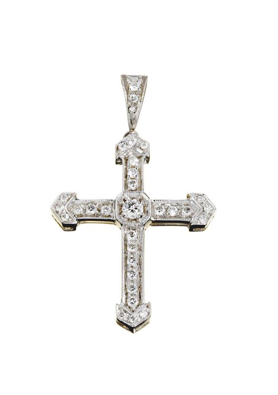 CROCE PENDENTE IN ORO BIANCO E DIAMANTI  - Auction TIMED AUCTION I JEWELS, WATCHES, PENS AND SILVER - Pandolfini Casa d'Aste