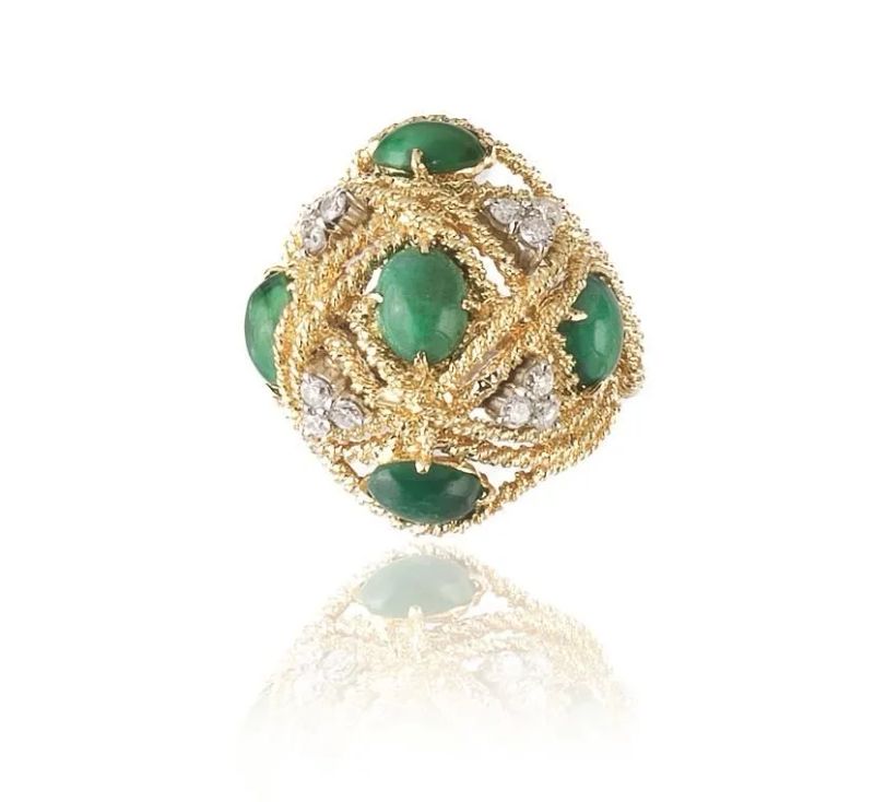 ANELLO IN ORO GIALLO, TURCHESE VERDE E DIAMANTI  - Auction Fine Jewels - I - Pandolfini Casa d'Aste