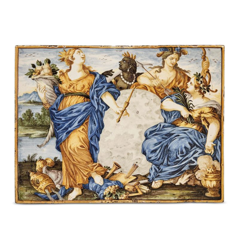 Carmine Gentili : A TILE, CASTELLI D&rsquo;ABRUZZO, ATTRIBUTED TO CARMINE GENTILI, CIRCA 1740-1750  - Auction IMPORTANT MAJOLICA FROM RENAISSANCE TO THE 18TH CENTURY - Pandolfini Casa d'Aste