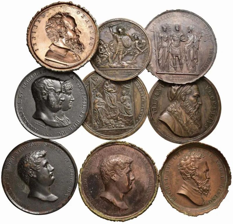 NOVE MEDAGLIE UNIFACE  - Auction Collectible coins and medals. From the Middle Ages to the 20th century. - Pandolfini Casa d'Aste