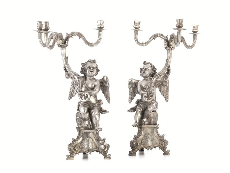 A PAIR OF NAPOLITEAN CANDELABRA, PROBABLY MARK OF GAETANO DI MARTINO, CIRCA 1830  - Auction INTERNATIONAL FINE ART - Pandolfini Casa d'Aste