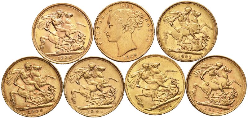 GRAN BRETAGNA, SETTE STERLINE  - Auction Coins and Medals - Pandolfini Casa d'Aste