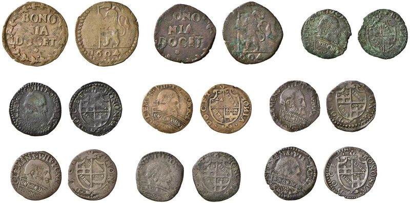 CLEMENTE VIII (IPPOLITO ALDOBRANDINI 1592 - 1605), NOVE MONETE IN MISTURA (QUATTRINI, SESINI)  - Auction Collectible coins and medals. From the Middle Ages to the 20th century. - Pandolfini Casa d'Aste