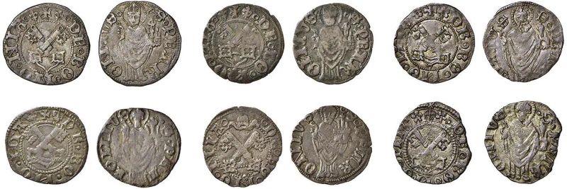 MONETE ANONIME PONTIFICIE (1403 - 1490), SEI QUATTRINI  - Auction Collectible coins and medals. From the Middle Ages to the 20th century. - Pandolfini Casa d'Aste