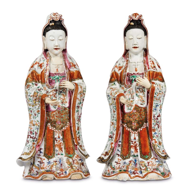 



A PAIR OF FAMILLE-ROSE FIGURES OF GUANYIN, CHINA, QING DYNASTY, 18TH CENTURY  - Auction Asian Art | 东方艺术 - Pandolfini Casa d'Aste