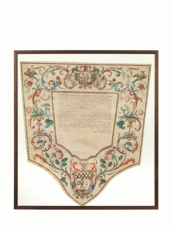 (Giudaica) KETUBAH manoscritta miniata su pergamena, Casale  - Auction Prints and Drawings from XVI to XX century - Books and Autographs - Pandolfini Casa d'Aste