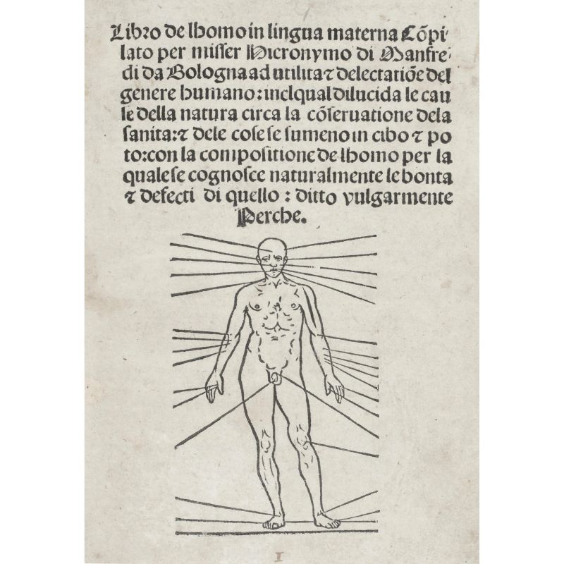 Manfredi, Girolamo. Libro de lhomo in lingua materna... ditto vulgarmente perche. Venezia, de Luere, 1514.  - Asta LIBRI, MANOSCRITTI, AUTOGRAFI E STAMPE - Pandolfini Casa d'Aste