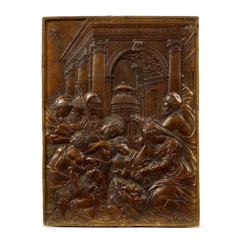 



Master of 1561, Parma, 1561, Adoration of the Shepherds, bronze  - Auction PLAQUETTES, MEDALS, AND SMALL BRONZE SCULPTURES FROM THE COLLECTION OF MARIO SCAGLIA AND OTHER PROVENANCES - Pandolfini Casa d'Aste