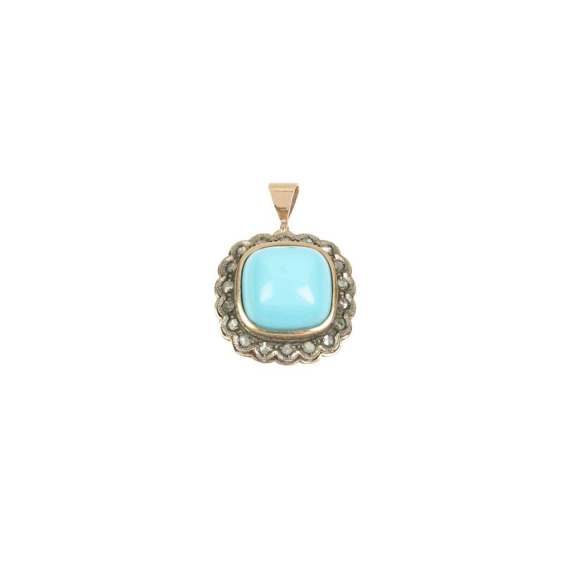 



SIMULATED TURQUOISE AND DIAMONDS&nbsp; PENDANT IN 12KT GOLD AND SILVER  - Auction JEWELS - Pandolfini Casa d'Aste