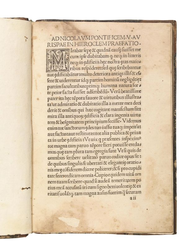 (Filosofia) HIEROCLES ALEXANDRINUS. (Hiercolis philosophi stoici et sanctissimi in aureos versus Pithagorae opusculum praestantissimum et religioni Christiane consentaneum incipit.) (Impressum Rome per Iohannem Besicken &amp; Sigismundum Mayer, 1493. die xix. decembris).  - Auction Book, manuscripts AND AUTOGRAPHS - Pandolfini Casa d'Aste