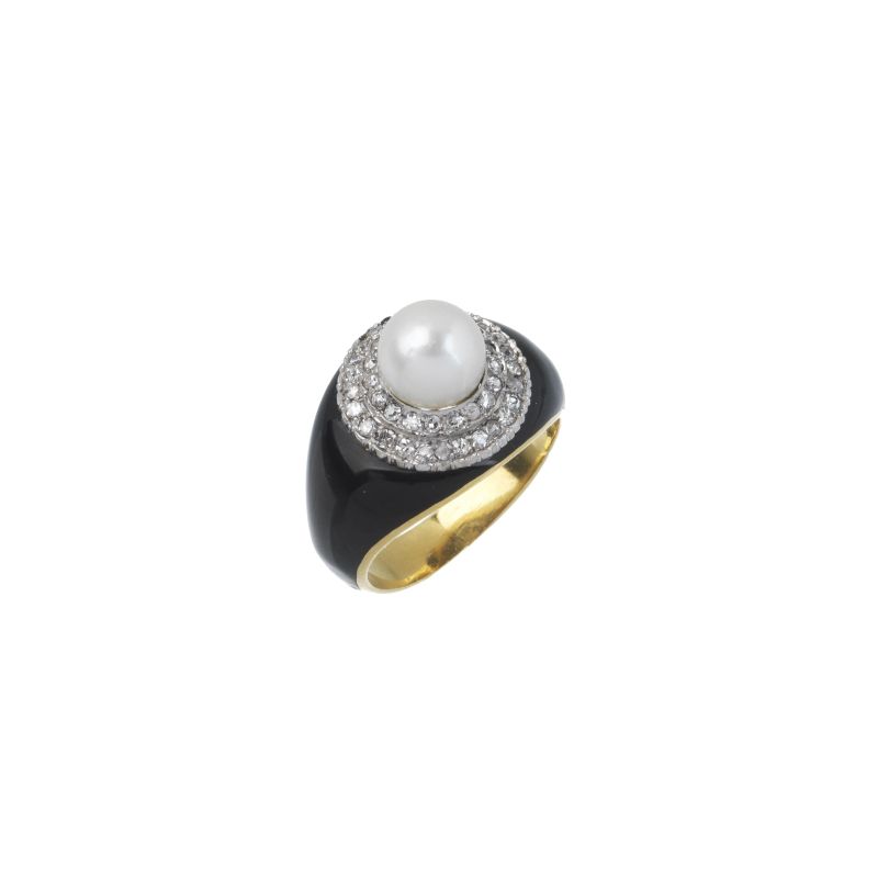 PEARL AND DIAMOND RING IN 18KT TWO TONE GOLD  - Auction ONLINE AUCTION | JEWELS - Pandolfini Casa d'Aste