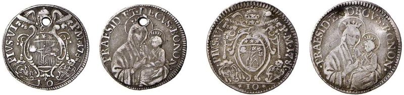 PIO VI (GIOVANNI ANGELO BRASCHI 1775 - 1799), DUE PAOLI O MEZZE LIRE   - Auction Collectible coins and medals. From the Middle Ages to the 20th century. - Pandolfini Casa d'Aste