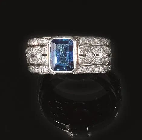 Anello in platino, zaffiro e diamanti  - Auction Important Jewels and Watches - I - Pandolfini Casa d'Aste