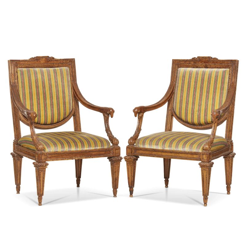 A PAIR OF PIEDMONTESE ARMCHAIRS, LATE 18TH CENTURY  - Auction FURNITURE, OBJECTS OF ART AND SCULPTURES FROM PRIVATE COLLECTIONS - Pandolfini Casa d'Aste