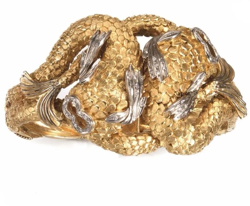 Bracciale in oro giallo, oro bianco e diamanti  - Auction Important Jewels and Watches - I - Pandolfini Casa d'Aste