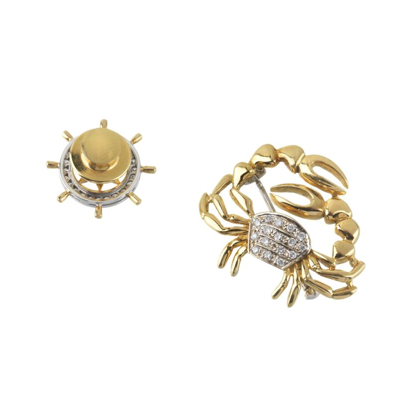 TWO MARINE-THEMED BROOCHES IN 18KT TWO TONE GOLD  - Auction ONLINE AUCTION | JEWELS - Pandolfini Casa d'Aste