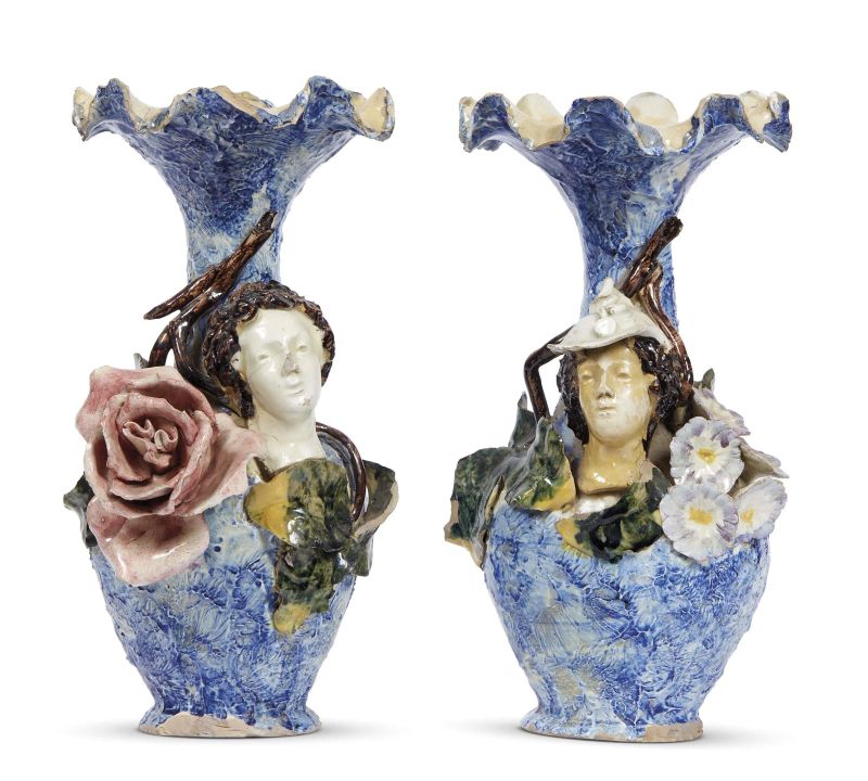     COPPIA DI VASI, NAPOLI(?) SECOLO XIX   - Auction ONLINE AUCTION | Ceramics. Maiolica and Porcelain from 16th to 20th century - Pandolfini Casa d'Aste