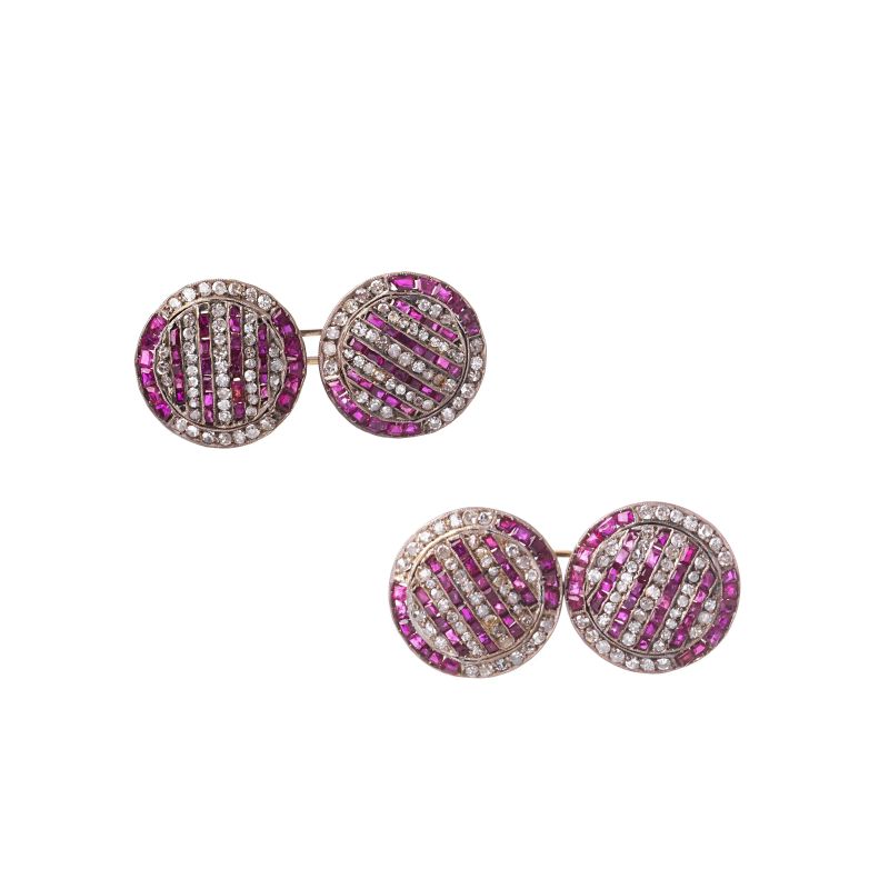 RUBY AND DIAMOND DISC-SHAPED CUFFLINKS IN SILVER  - Auction JEWELS - Pandolfini Casa d'Aste