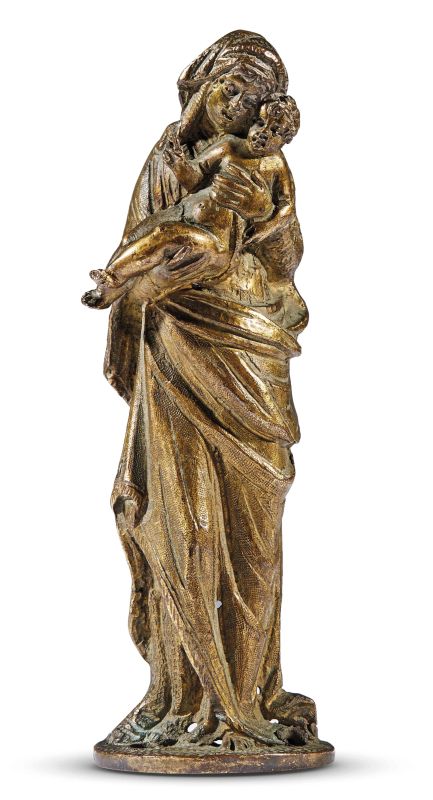 Northern Italian, 17th century, Madonna with Child, gilt bronze  - Auction PLAQUETS, MEDALS, BRONZETS - Pandolfini Casa d'Aste