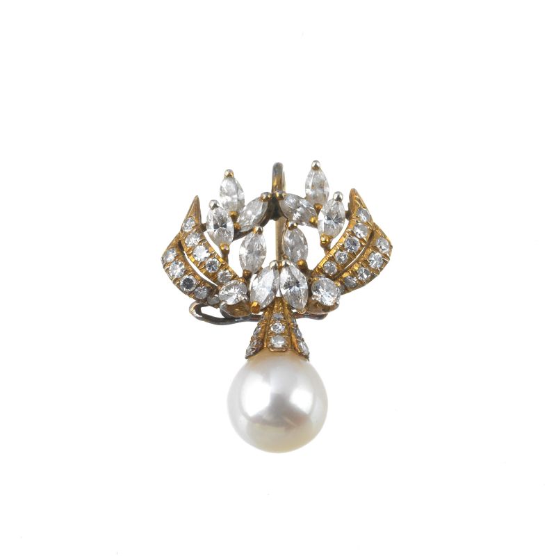 PEARL AND DIAMOND PENDANT/BROOCH IN 14KT GOLD  - Auction JEWELS - Pandolfini Casa d'Aste