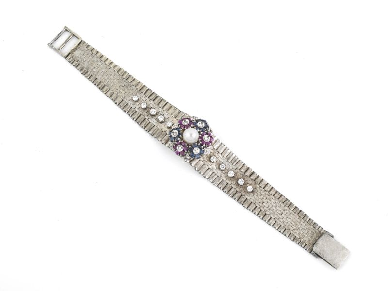 OROLOGIO BRACCIALE IN ORO BIANCO A FIORE  - Auction TIMED AUCTION | Jewels, watches and silver - Pandolfini Casa d'Aste