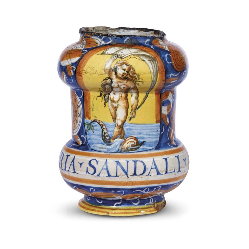 A GIROLAMO AND LANFRANCO DALLE GABICCE PHARMACY JAR (ALBARELLO), PESARO, 1580  - Auction A COLLECTION OF MAJOLICA APOTHECARY VASES - Pandolfini Casa d'Aste