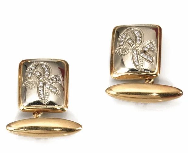 Paio di gemelli in oro giallo, oro bianco e diamanti  - Auction Important Jewels and Watches - I - Pandolfini Casa d'Aste