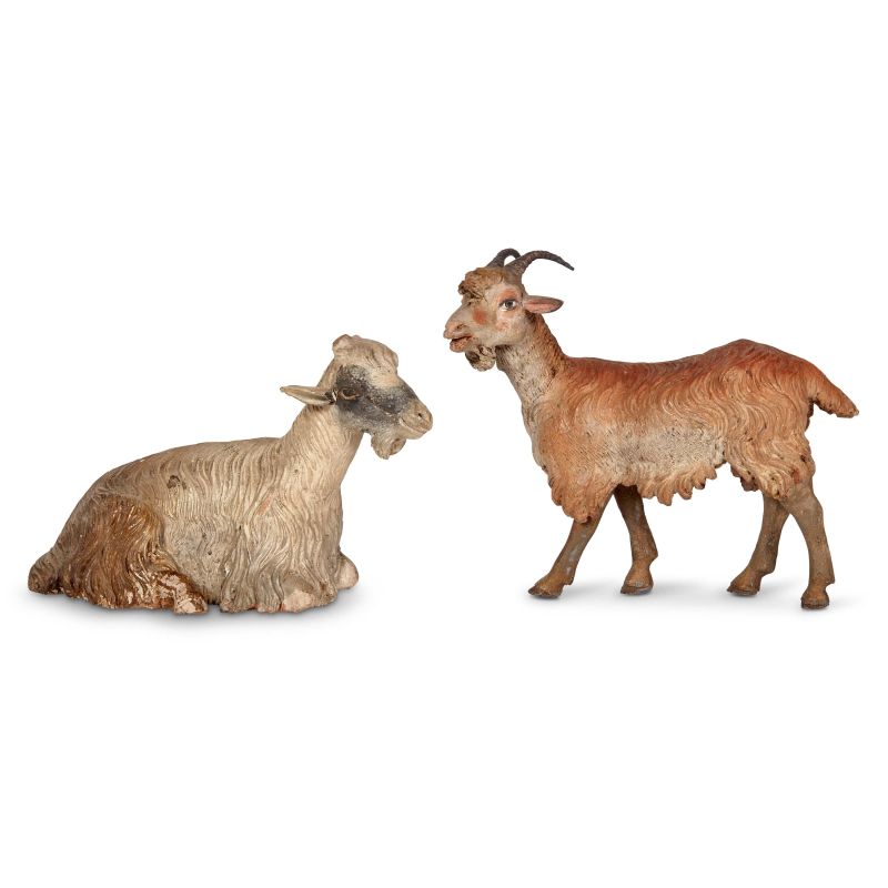 



A CROUCHED SHEEP AND A GOAT, NAPLES, 19TH CENTURY  - Auction NEAPOLITAN NATIVITY SHEPHERDS - Pandolfini Casa d'Aste