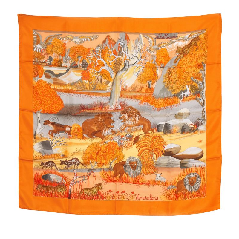 Hermes : HERMES SILK SCARF &quot;NUBA MOUNTAIN&quot;  - Auction VINTAGE FASHION: HERMES, LOUIS VUITTON AND OTHER GREAT MAISON BAGS AND ACCESSORIES - Pandolfini Casa d'Aste