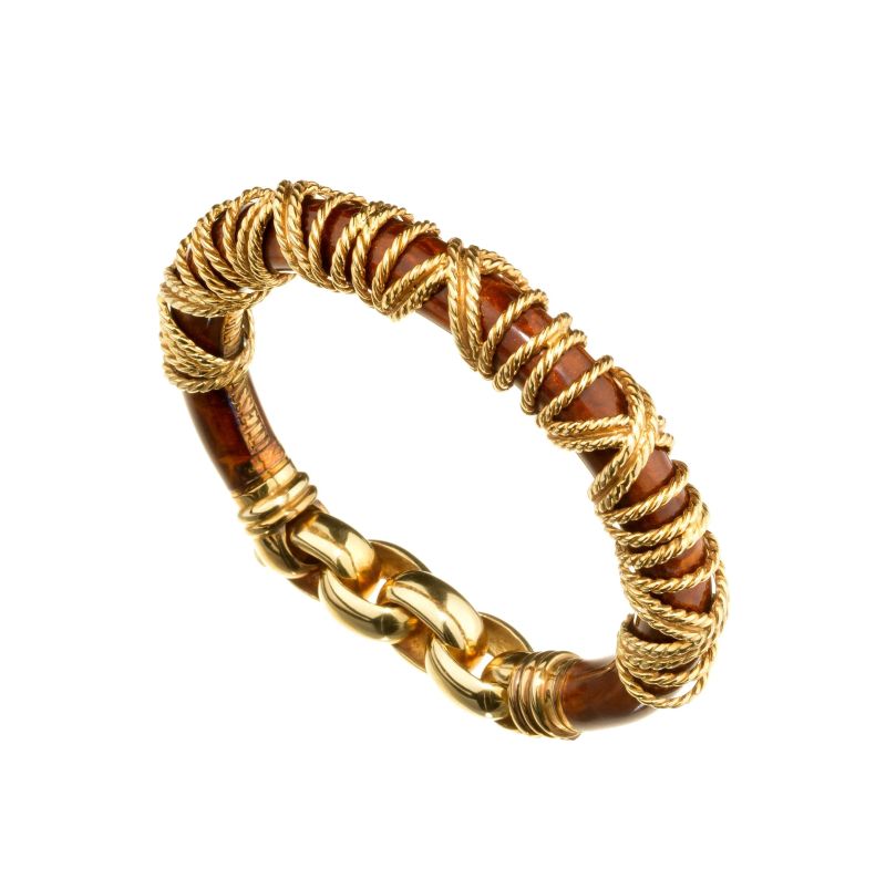 MARIA GRAZIA CASSETTI BRACCIALE RIGIDO IN ORO GIALLO E SMALTI  - Auction TIMED AUCTION I JEWELS, WATCHES, PENS AND SILVER - Pandolfini Casa d'Aste