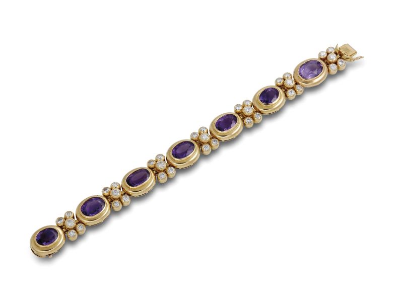 BRACCIALE IN ORO GIALLO AMETISTE E DIAMANTI  - Auction FINE JEWELS - Pandolfini Casa d'Aste