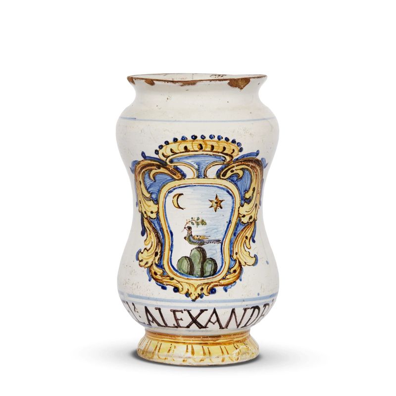 A PHARMACY JAR (ALBARELLO), CASTELLI, LATE 17TH CENTURY  - Auction A COLLECTION OF MAJOLICA APOTHECARY VASES - Pandolfini Casa d'Aste