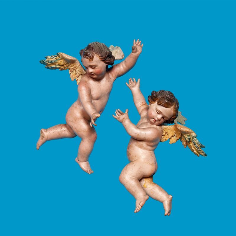 



A PAIR OF ANGELS, NAPLES, 18TH CENTURY  - Auction NEAPOLITAN NATIVITY SHEPHERDS - Pandolfini Casa d'Aste