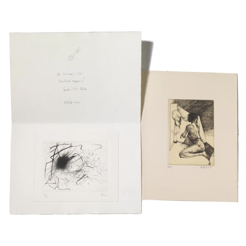 Ugo Attardi : DUE BIGLIETTI D'AUGURI  - Auction ONLINE AUCTION | MODERN AND CONTEMPORARY ART, WITH A SELECTION OF ARTISTS' GREETINGS CARDS - Pandolfini Casa d'Aste
