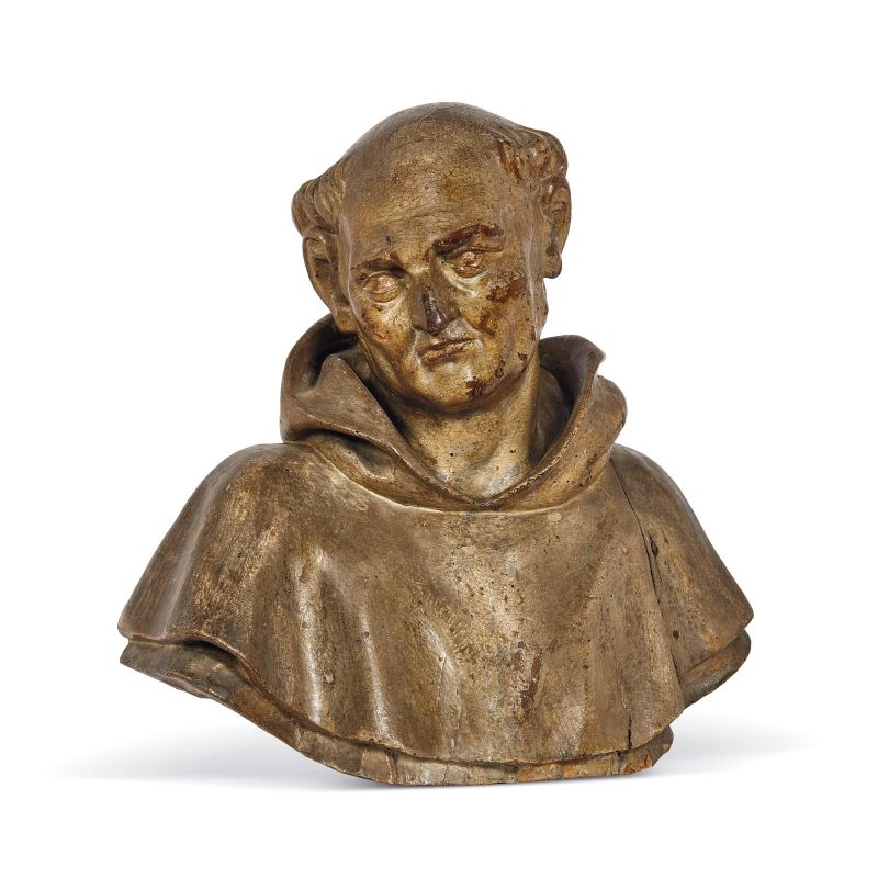 Senese sculptor, 16th century, Saint Bernardino bust, carved and painted wood  - Auction GIOVANNI PRATESI | HOMO FABER PART II - Pandolfini Casa d'Aste