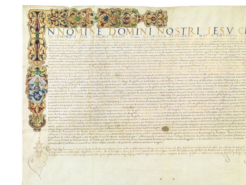 (Manoscritto &ndash; Bologna &ndash; Laurea) BOLOGNA. Universit&agrave; di Bologna, diploma di laura in Arti Liberali, Filosofia e Medicina ottenuto da Francesco Villani di Lodi, il 4 dicembre 1526.  - Asta Argenti, Numismatica e Libri - Pandolfini Casa d'Aste