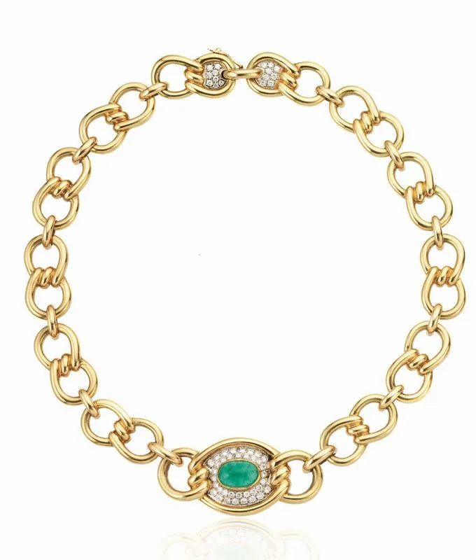 COLLANA IN ORO GIALLO, ORO BIANCO, SMERALDO E DIAMANTI  - Auction FINE JEWELS - Pandolfini Casa d'Aste