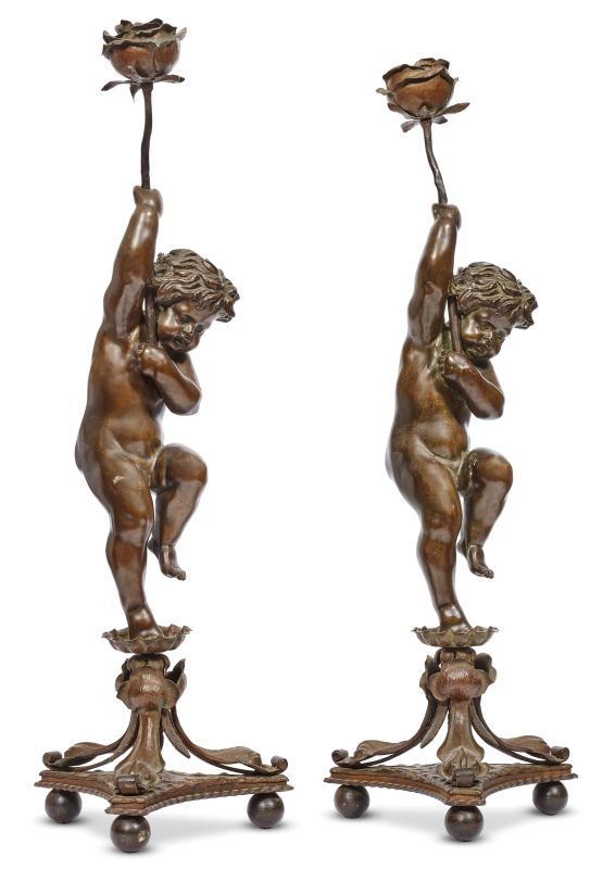 COPPIA DI PUTTI REGGICANDELA, ITALIA CENTRALE, SECOLO XIX  - Auction International fine art - Pandolfini Casa d'Aste