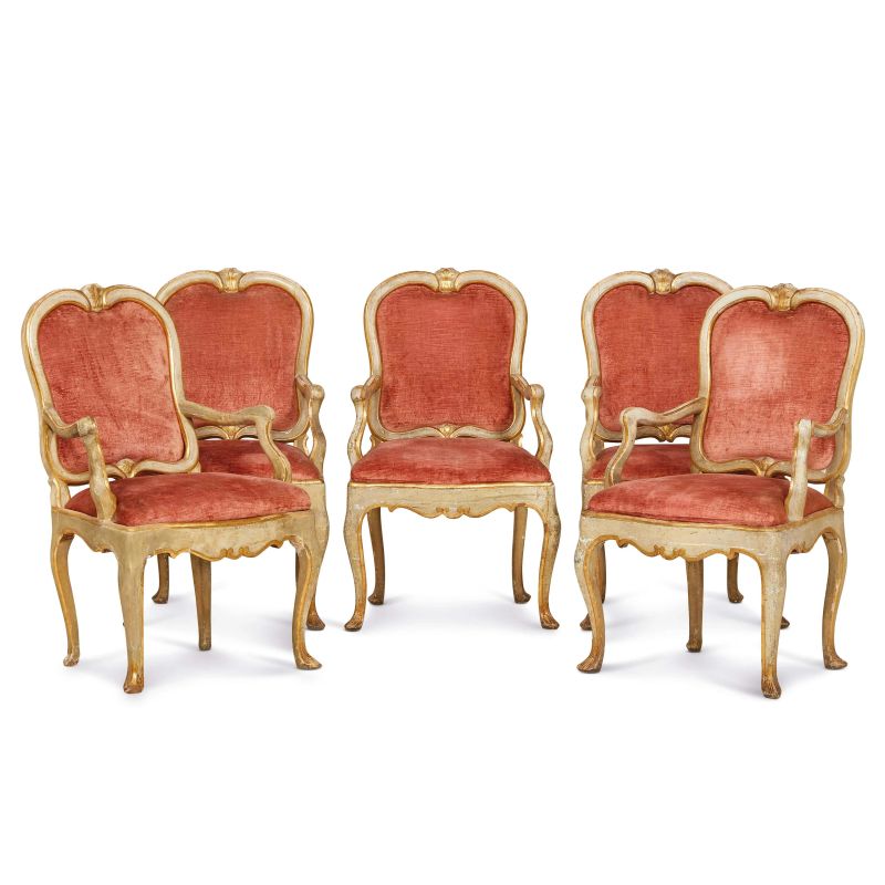 



FIVE ROMAN ARMCHAIRS, 18TH CENTURY  - Auction FURNITURE, WORKS OF ART AND MAJOLICA - Pandolfini Casa d'Aste
