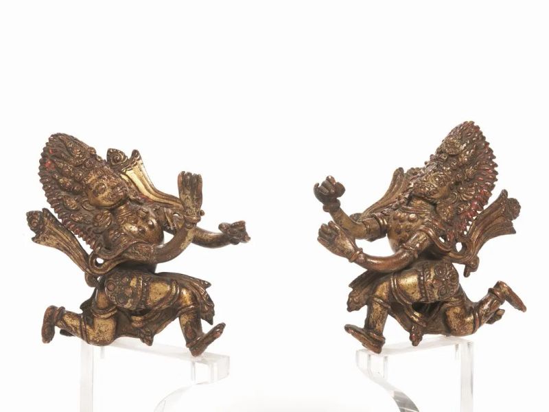 COPPIA DI BHAIRAVA, NEPAL, SEC. XVI  - Auction Asian Art - Pandolfini Casa d'Aste