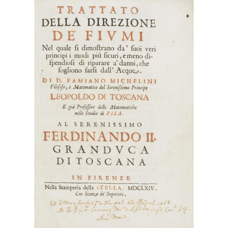 Michelini, Famiano. Trattato della direzione de’ fiumi. Firenze, Stella, 1664.  - Asta LIBRI, MANOSCRITTI, AUTOGRAFI E STAMPE - Pandolfini Casa d'Aste
