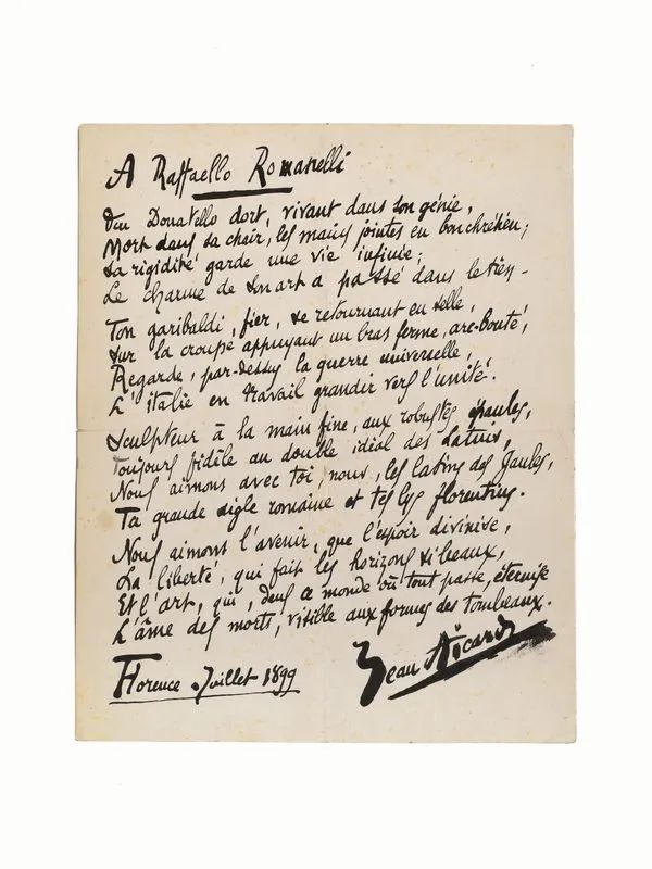 AICARD, Jean (1848-1921, scrittore). Bel poema autografo firmato, su una&nbsp;&nbsp;  - Auction Old and Modern Master Prints and Drawings-Books - Pandolfini Casa d'Aste