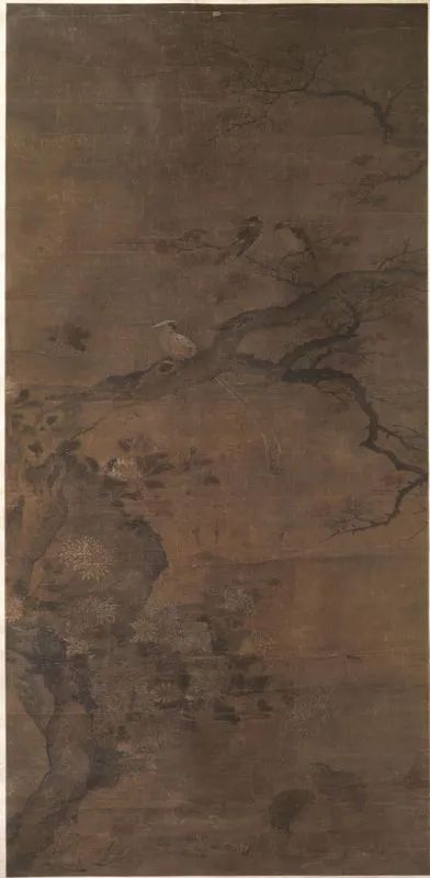  Dipinto, Cina sec. XVII,  su seta, raffigurante paesaggio con arbusti e uccelli, cm 136x65,  difetti    - Auction Oriental Art - Pandolfini Casa d'Aste