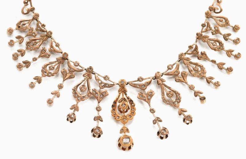 Collana, sec. XIX,&nbsp; in oro rosa 10 kt e diamanti  - Auction Important Jewels and Watches - I - Pandolfini Casa d'Aste
