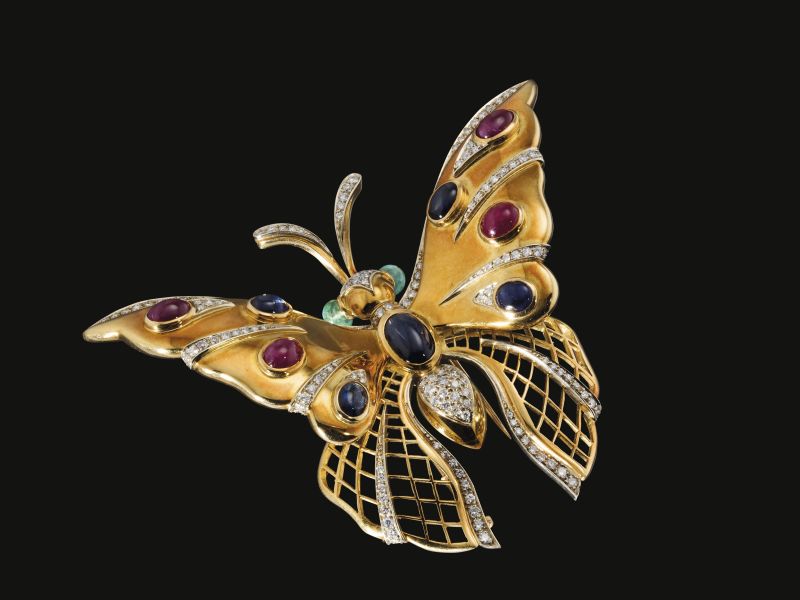 SPILLA FARFALLA IN ORO 18 KT  - Auction FINE JEWELS - Pandolfini Casa d'Aste