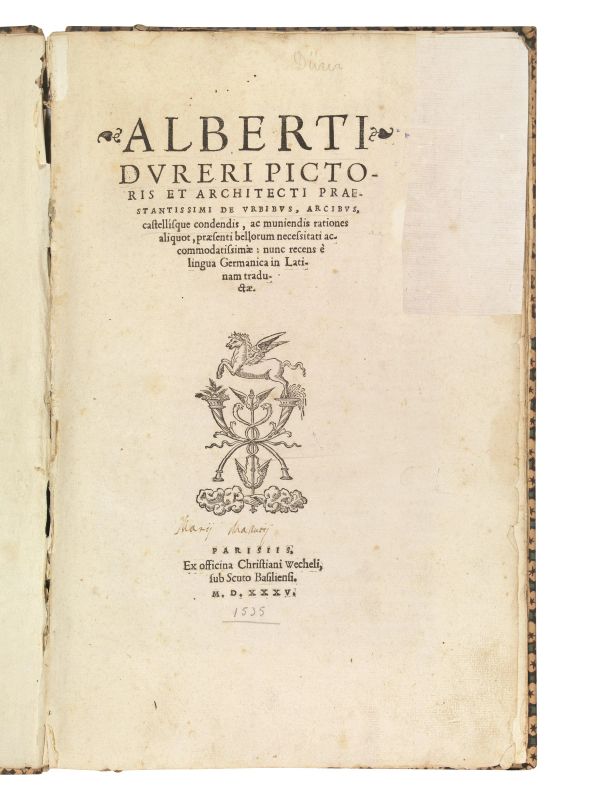 (Fortificazioni) D&Uuml;RER, Albrecht. De urbibus, arcibus, castellisque condendis. Parisiis, ex officina Christiani Wecheli, 1535.  - Asta ARCADE | Argenti, libri, porcellane e maioliche - Pandolfini Casa d'Aste