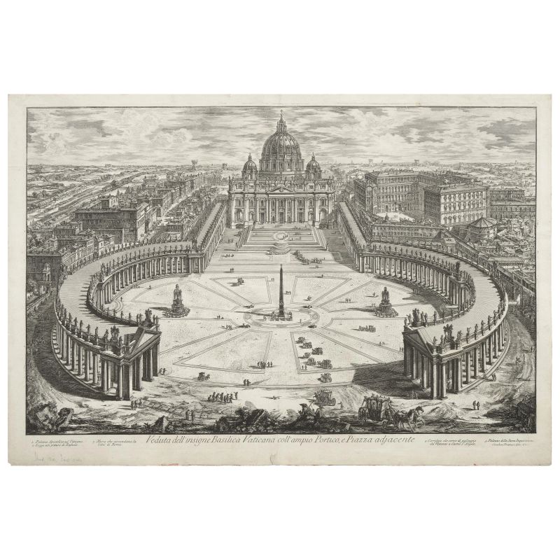 Piranesi, Giovanni Battista. Veduta dell'insigne Basilica Vaticana coll'ampio Portico, e Piazza adjacente. [Roma, 1775].  - Asta LIBRI, MANOSCRITTI, AUTOGRAFI E STAMPE - Pandolfini Casa d'Aste