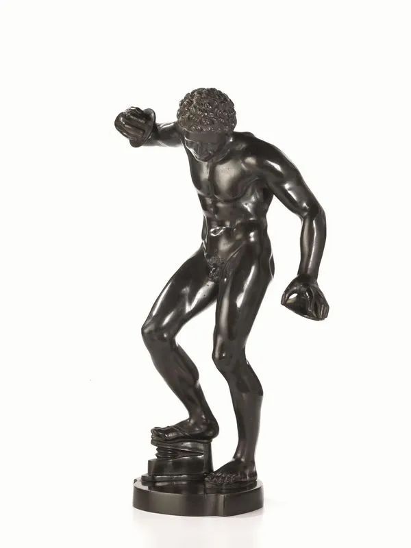 Scultura, sec. XIX, in bronzo raffigurante fauno con cembali, su base circolare, alt. cm 56  - Auction European Furniture - Pandolfini Casa d'Aste